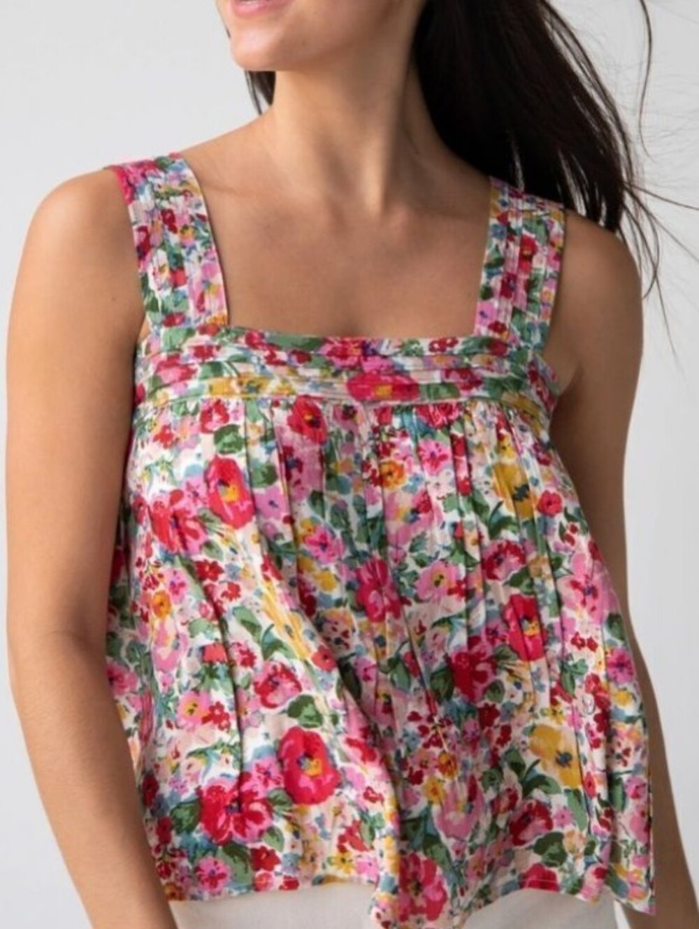 Natural Life Kate Pleated Pink Floral Tank Top Size XL - Picture 1 of 5